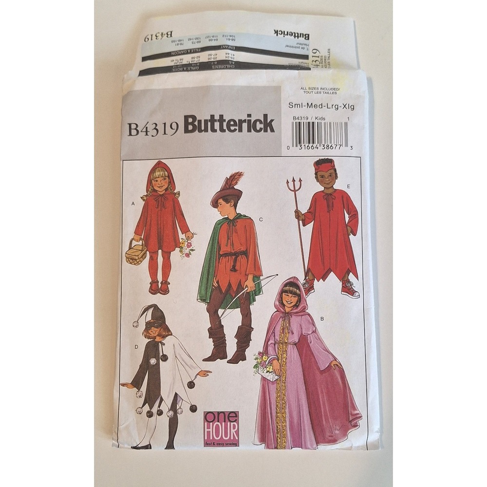 Butterick‎ B4319 Kids Costume Sewing Pattern S-XL Jester Cape Robe Devil  uncut